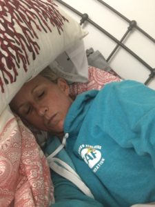 Meredith Kessler Triathlete sleeping with pillow on head